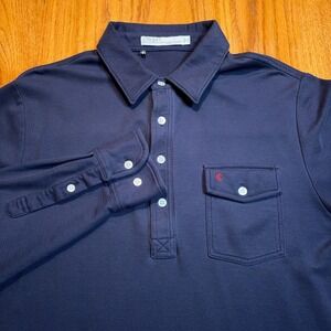 Criquet Polo Shirt Mens Large Blue Long Sleeve Pima Cotton Golf Casual Pocket